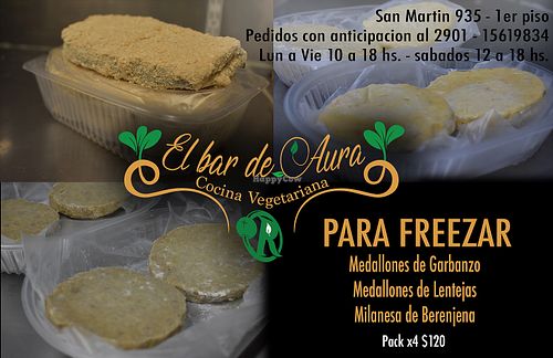 Podes llevarte nuestros riquísimos medallones y milanesas 100% vegetariano.
Pídelas al 02901-619834  at El Bar de Aura in Ushuaia