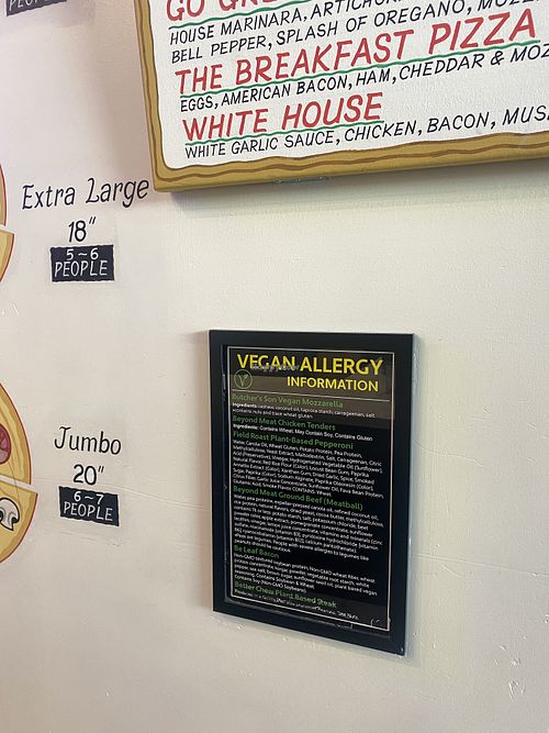 Vegan Allergy Information ℹ️ Sign.   at Bizza in San Francisco