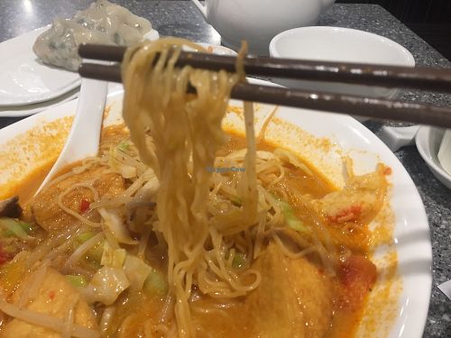 Tofu tom yam noodles soup at Harmony Village Vegetarian in Hong Kong Island