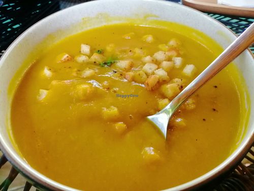 Pumkin soup with croutons. 100thb at Fig Cafe in Koh Chang