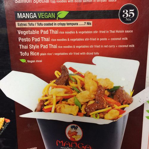Vegan menu at Manga Noodles in Eilat