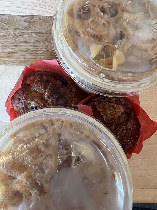 Blueberry iced latte and maple iced latte with soy  at Hansa Coffee Roasters in Lake Bluff