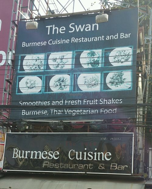 street signage  at The Swan Burmese Cuisine in Chiang Mai
