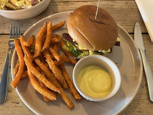 Beetroot falafel burger  at Om Is Where The Heart Is in Slaithwaite