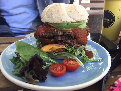 One of the many vegan burgers - Kreekeh Burger  at Coffee Room in Canberra