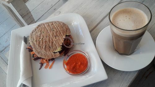 Burger and hazelnut latte at Rå Hygge in Copenhagen