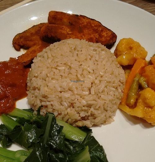 Nadia lemak with vegan fish at Genesis 创世界素食馆 in Central Singapore
