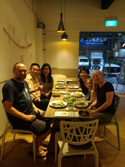 Some happy cow loving. Jimmy, cheryl and amy. at Genesis 创世界素食馆 in Central Singapore
