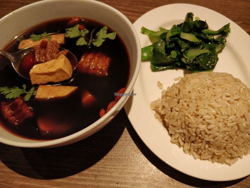 Bak Kut teh rice with vegetables at Genesis 创世界素食馆 in Central Singapore