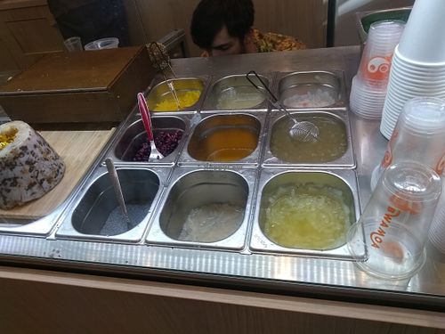 The toppings/ingredients including kiwi bubbles, aloe vera, chia gel...and more at BWAMOA in Toulouse