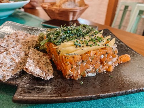 Vegan salmon at Hakuna Matata Veggie in Madrid