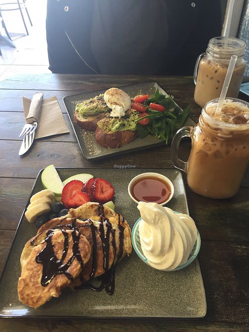 Vegan pancakes with coco whip at Clean Eats and Healthy Treats in Nelson Bay