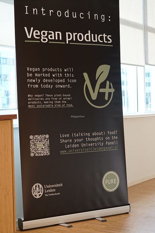 Banner announcing vegan options. at Lipsius Kantine  in Leiden