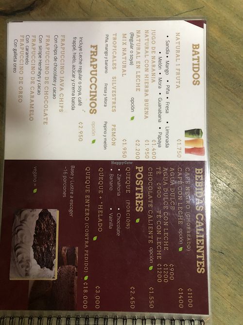 Updated menu  at Palmeadas in San Pedro