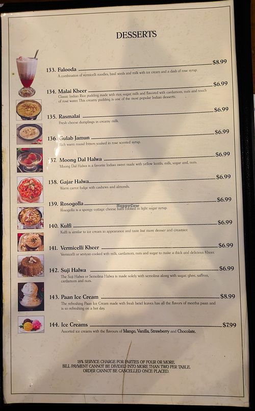 Menu page at Dosa Delight at Dosa Delight in Jackson Heights