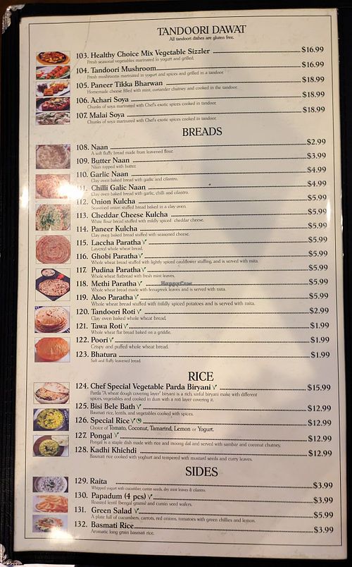 Menu page at Dosa Delight at Dosa Delight in Jackson Heights