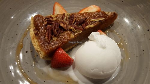 Treacle tart with ice cream from the new(ish) vegan menu at The Arkle Manor in Betchworth