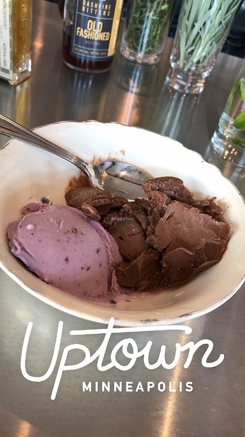 Izzy’s Vegan Blueberry and vegan chocolate ice cream  at Fig + Farro in Minneapolis