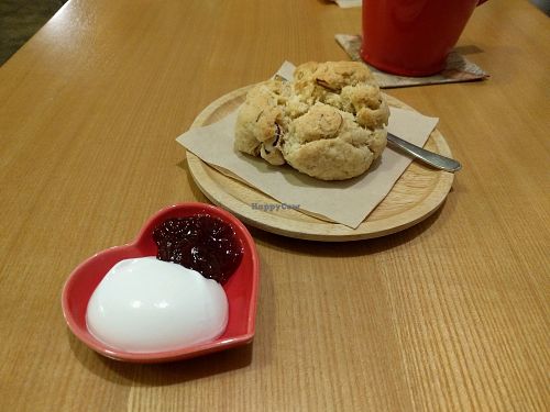 Vegan scone served with strawberry jam and vegan cream at Banchangkko in Seoul