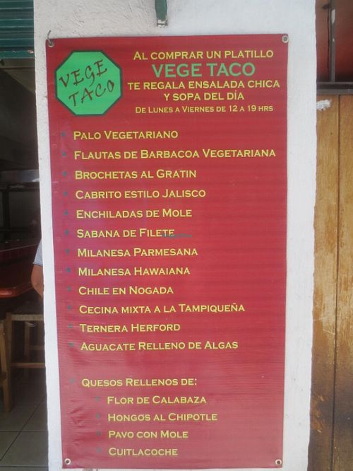 Menu at Vege Taco in Mexico City