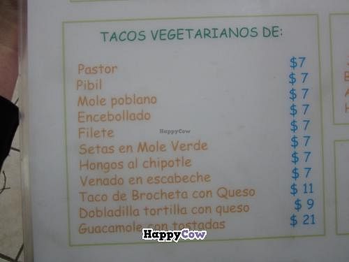 taco menu at Vege Taco in Mexico City