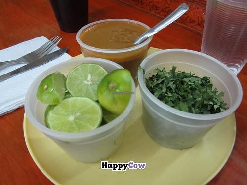 lime wedges, salsa at Vege Taco in Mexico City