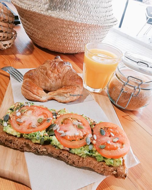Vegan croissant breakfast with love🌿💚 at Soma Bistro in La Pineda