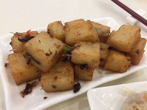 Turnip cakes with XO sauce at Three Virtues 三德食品 - Jordan in Kowloon