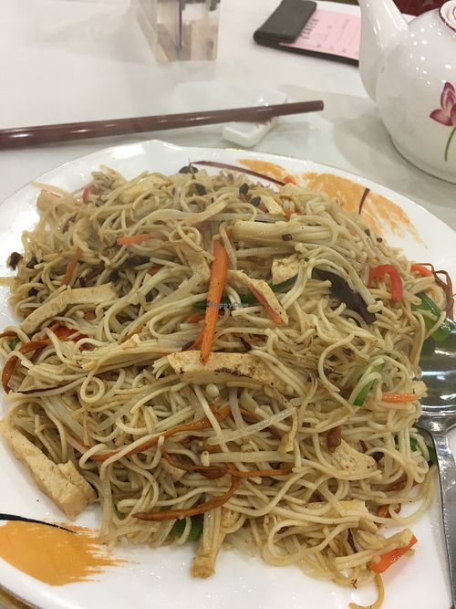 Fried noodle w/ Cordyceps & “seafood" at Three Virtues 三德食品 - Jordan in Kowloon