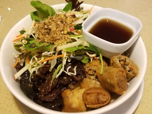 Vermicelli and crispy rolls at The Sun Vegan in Fountain Valley