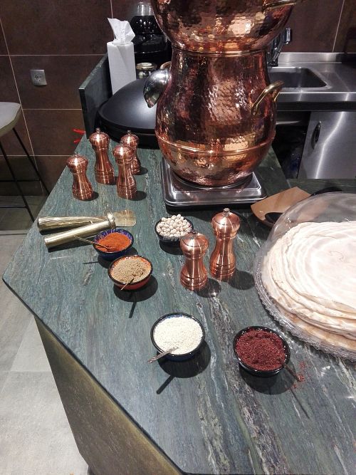 Spices in a beautiful decor at Hummus Bar in Athens