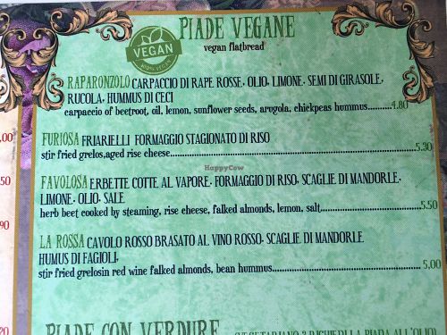 menu at C'era Una Volta Una Piada in Milan