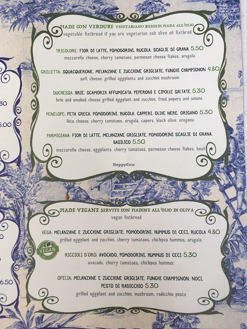 menu at C'era Una Volta Una Piada in Milan