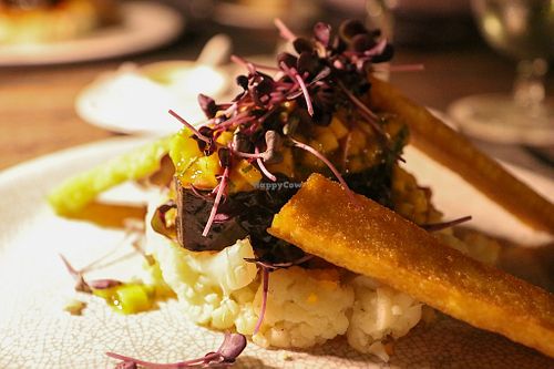 cauliflower with "fish" and fried polenta at Ike's Bistro in Oranjestad