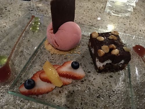 Caribbean Snickers with Strawberry Sorbet at Ike's Bistro in Oranjestad