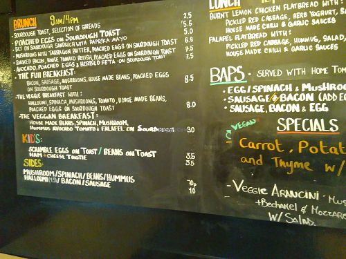 menu at The View Tube in East London