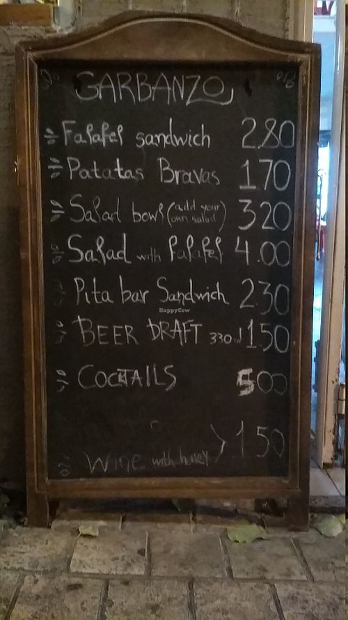 Menu at Garbanzo Falafel in Thessaloniki