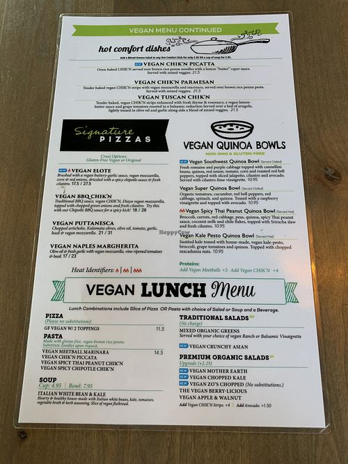 Vegan Menu at Picazzo's  in Glendale