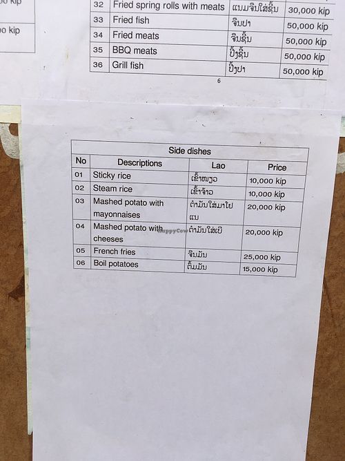 Menu  at Mama Lao in Nong Khiaw