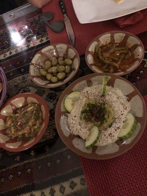 Baba Ganoush+ greeting from the kitchen (olives, beans and some veggies) at Cedar's in Loerrach