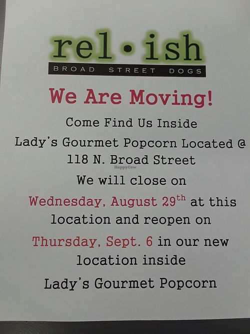 Moving, but certainly still offering the 100% vegan Rad Dog from The Rad Dish! at Relish in Griffith