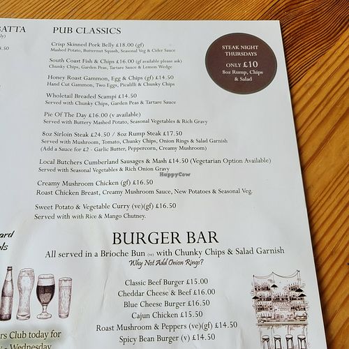 Menu at The Hope Inn in Newhaven