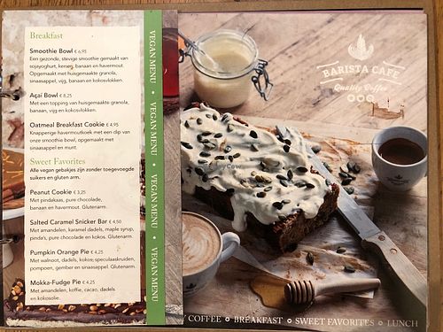 Vegan menu at Barista Cafe in Haarlem