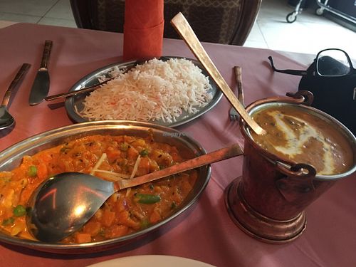 Mixed vegetables curry, Dhal with beans, basmati rice at Ashoka Indian Restaurant in Bratislava