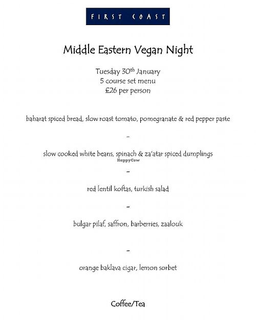 vegan night at First Coast Restaurant in Edinburgh