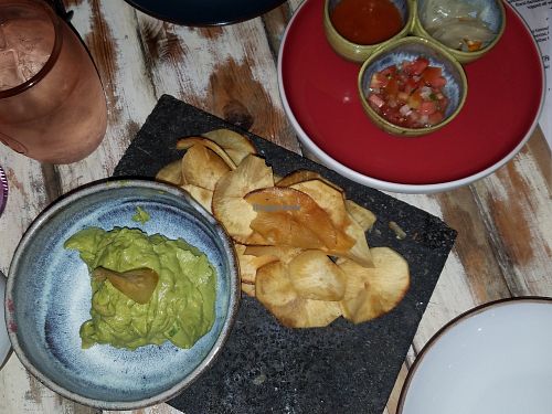 Guacamole and yucca chips at Juanita's in Jaco
