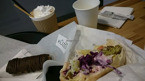 mayo falafel and coconut coffee at Kuzen Falafel in Kyiv