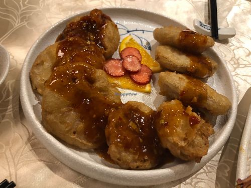 Fried lotus root cakes at Tin Chu Chi Hong Vegetarian in Kowloon