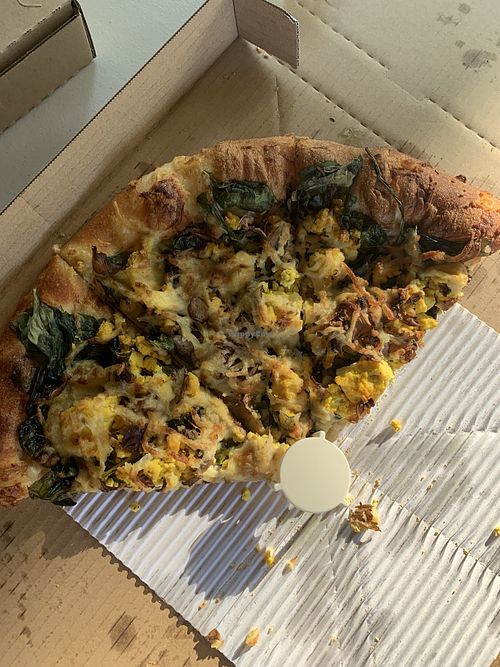 Vegan breakfast pizza…disappears faster than I can get pics!  So good!   at Buffalo Pizza and Ice Cream in Sacramento