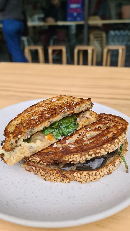 Mousaka toastie on sourdough at Small Graces in Footscray